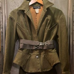 Thierry Mugler Activ vintage bondage skirt suit in green denim